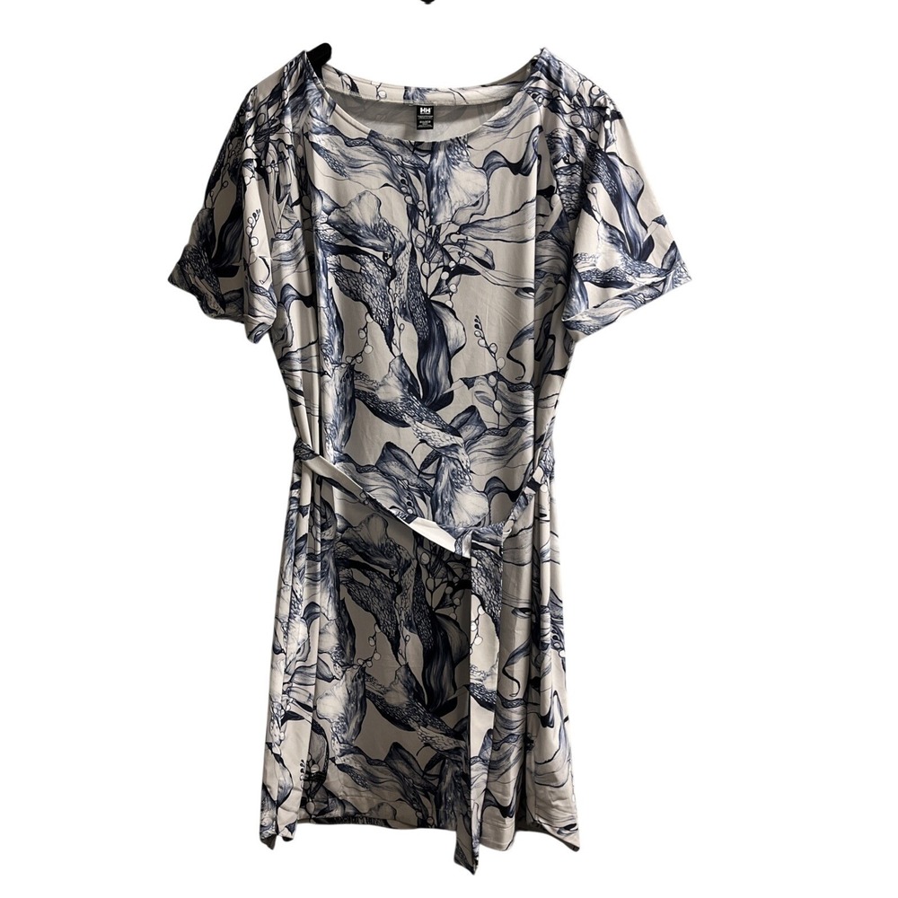 Helly Hansen Thalia Dress Fog Esra Blue Midi UPF 50 Tie Waist 2X Nautical Preppy